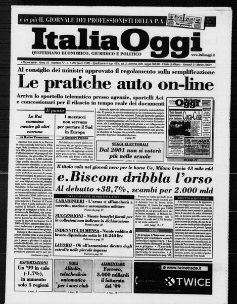 Italia oggi : quotidiano di economia finanza e politica